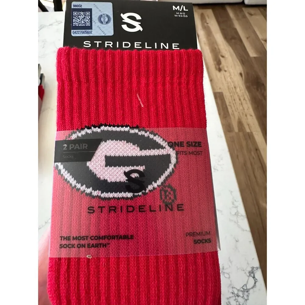 NWT Strideline Premium Socks Red White Georgia Bulldogs 2 pack Size M / L